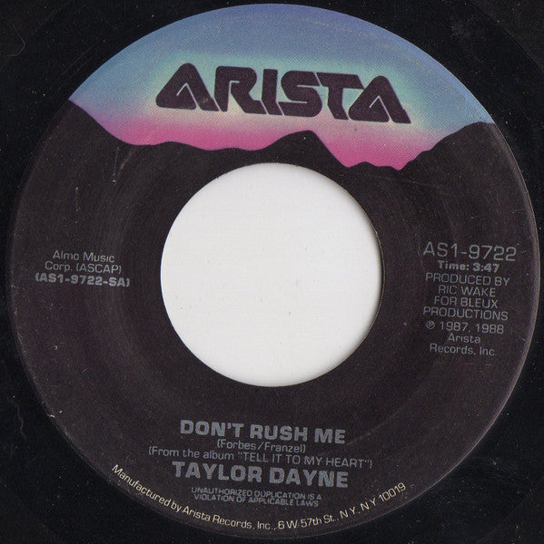Taylor Dayne : Don't Rush Me (7", Single, Spe)
