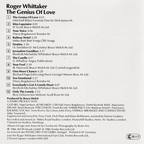 Roger Whittaker : The Genius Of Love (CD, Album)