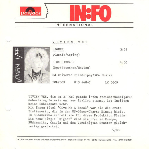 Vivien Vee : Higher (7")