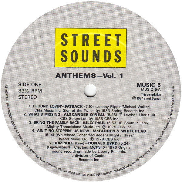 Various : Anthems Volume 1 (LP, Comp)
