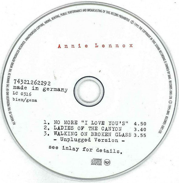 Annie Lennox : No More “I Love You'sˮ (CD, Single)