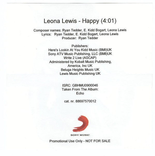 Leona Lewis : Happy (CDr, Single, Promo)