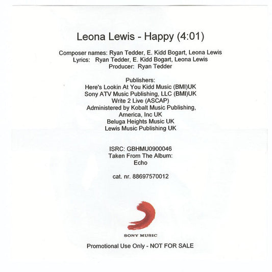 Leona Lewis : Happy (CDr, Single, Promo)