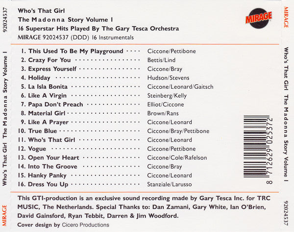 The Gary Tesca Orchestra : Who's That Girl The Madonna Story Volume 1 (CD)