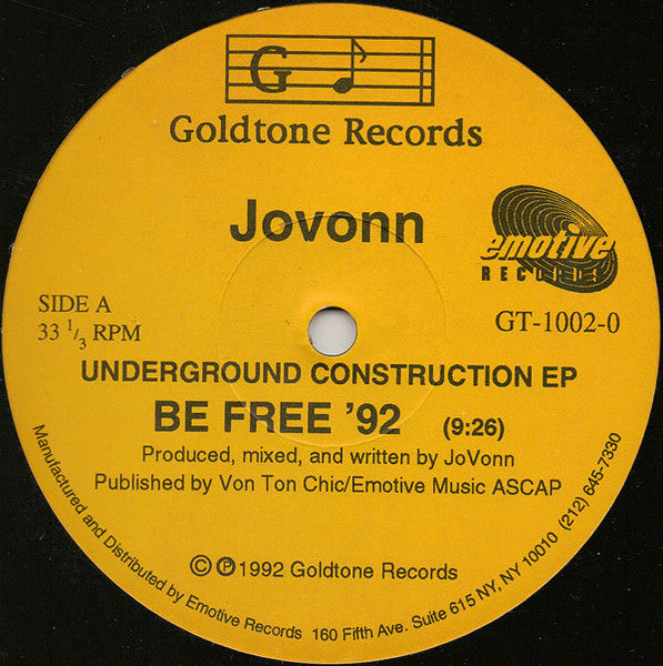 Jovonn : Underground Construction EP (12", EP)