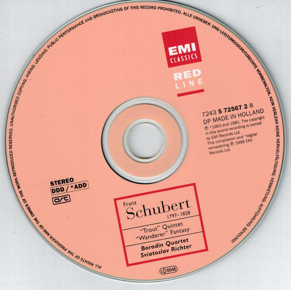Franz Schubert, Borodin String Quartet, Sviatoslav Richter : "Trout" Quintet / "Wanderer" Fantasy (CD, Comp, RE, RM)