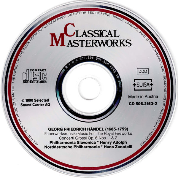 Georg Friedrich Händel - Philharmonia Slavonica, Henry Adolph, Norddeutsche Philharmonie, Hans Zanotelli (2) : Feuerwerksmusik = Music For The Royal Fireworks (Concerti Grossi Op.6 Nos. 1 & 2) (CD)