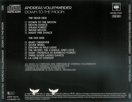 Andreas Vollenweider : Down To The Moon (CD, Album)