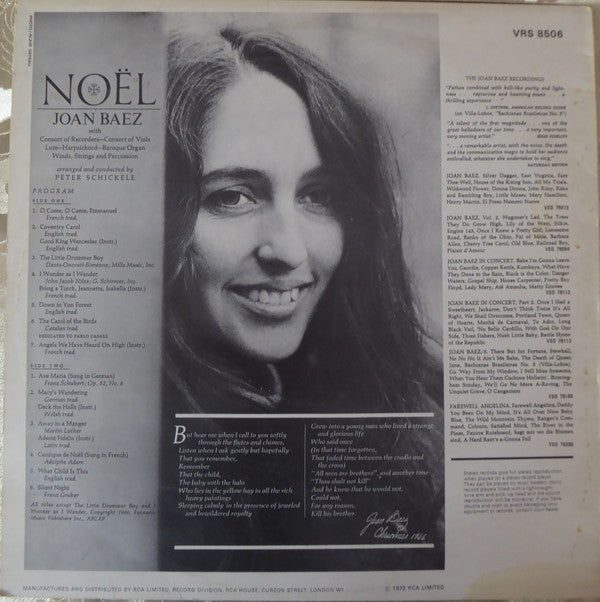 Joan Baez : Noël (LP, Album, RE)