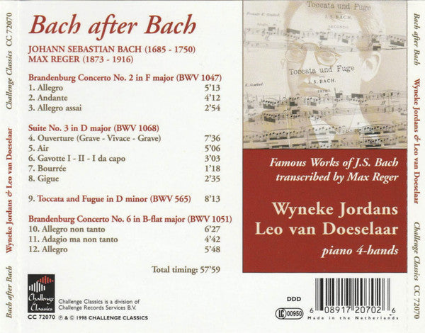 Johann Sebastian Bach / Max Reger - Wyneke Jordans, Leo van Doeselaar : Bach After Bach (Famous Works Of J.S. Bach Transcribed By May Reger) (CD, Album)
