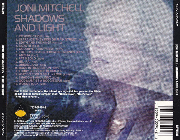 Joni Mitchell : Shadows And Light (CD, Album, RE)