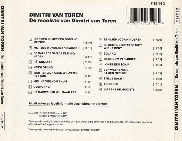 Dimitri Van Toren : De Mooiste Van Dimitri Van Toren (CD, Comp)