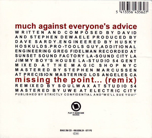 Soulwax : Much Against Everyone's Advice (Minimax, Single)