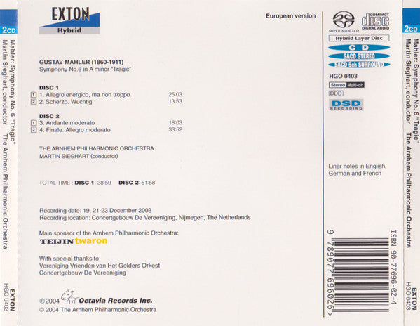 Gustav Mahler, Martin Sieghart, The Arnhem Philharmonic Orchestra : Symphony No.6 "Tragic" (2xSACD, Hybrid, Multichannel)