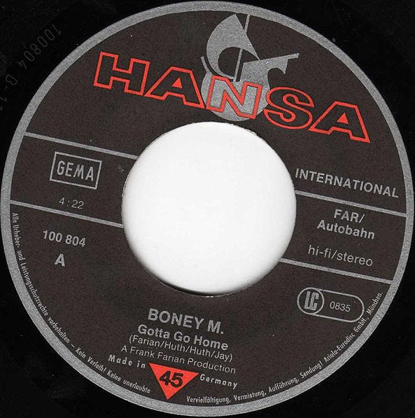 Boney M. : El Lute / Gotta Go Home (7", Single)