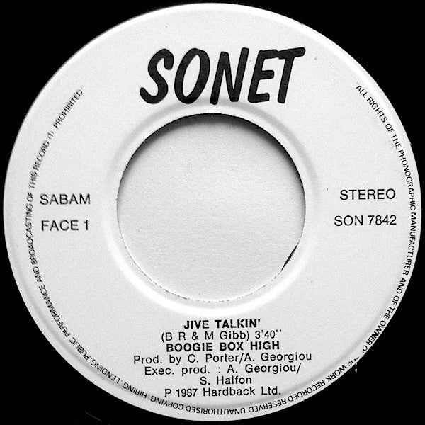 Boogie Box High : Jive Talkin' (7", Single)