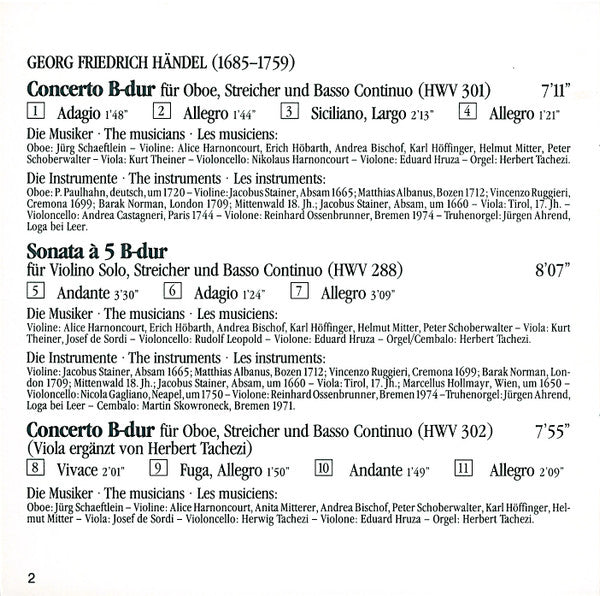 Georg Friedrich Händel, Alice Harnoncourt, Herbert Tachezi, Jürg Schaeftlein, Concentus Musicus Wien, Nikolaus Harnoncourt : Concerto "Alexander's Feast" / Concerti: Violin•Organ•Oboe (CD)