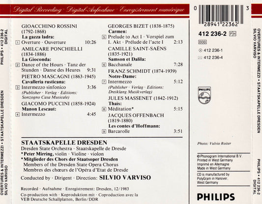 Staatskapelle Dresden, Silvio Varviso, Peter Mirring, Chor der Staatsoper Dresden : Overtures & Intermezzi (CD)
