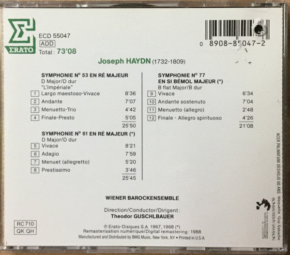 Joseph Haydn : Symphonies Nos. 53 / 61 / 77 (CD, Comp, RM)