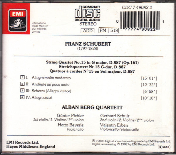 Franz Schubert – Alban Berg Quartett : Streichquartett = String Quartet = Quatuor À Cordes No. 15 (CD)