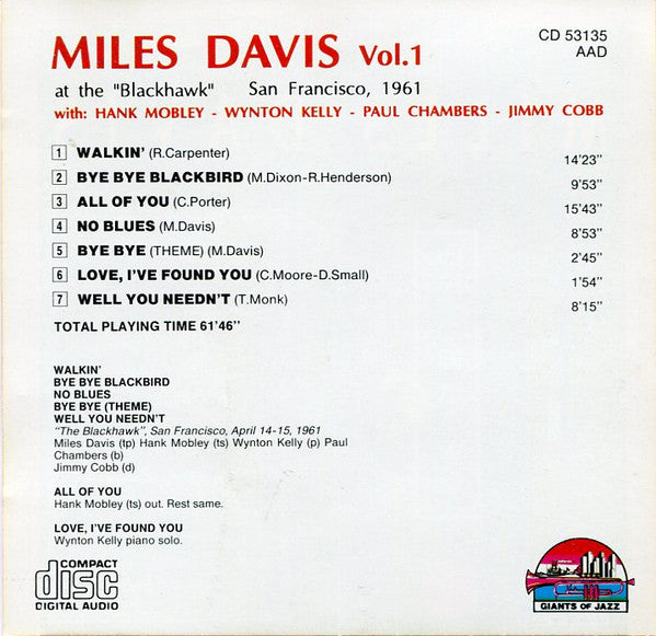 Miles Davis With Hank Mobley, Wynton Kelly, Paul Chambers (3), Jimmy Cobb : San Francisco, 1961 Miles Davis At The "Blackhawk" Vol. 1 (CD, Album)
