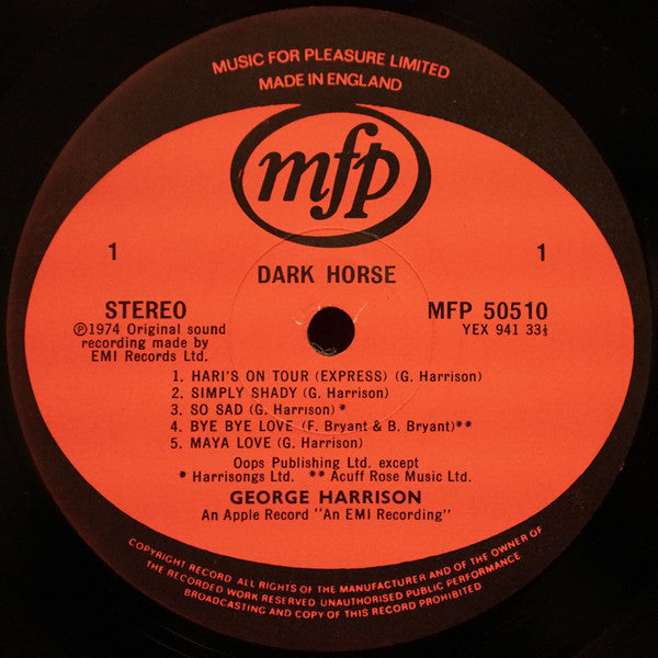 George Harrison : Dark Horse (LP, Album, RE)