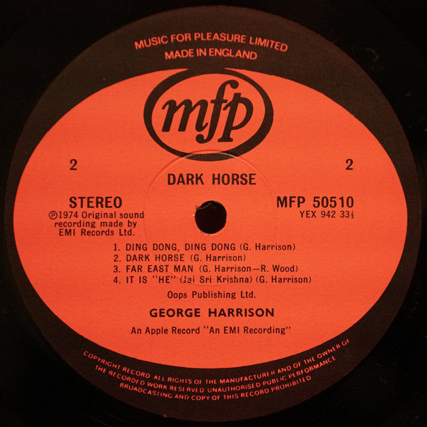 George Harrison : Dark Horse (LP, Album, RE)