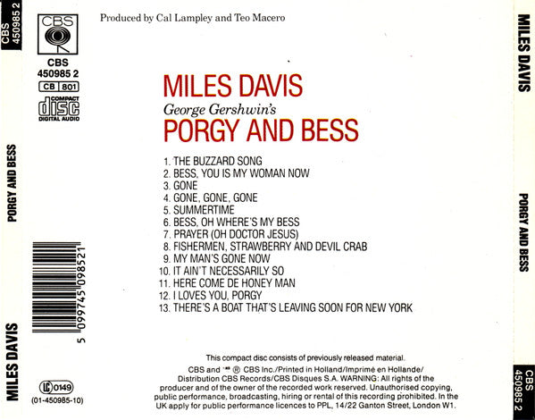 Miles Davis : Porgy And Bess (CD, Album, RE, RM)