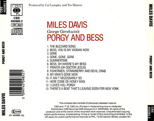 Miles Davis : Porgy And Bess (CD, Album, RE, RM)