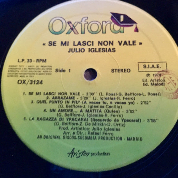 Julio Iglesias : Se Mi Lasci Non Vale (LP, Album, RE)