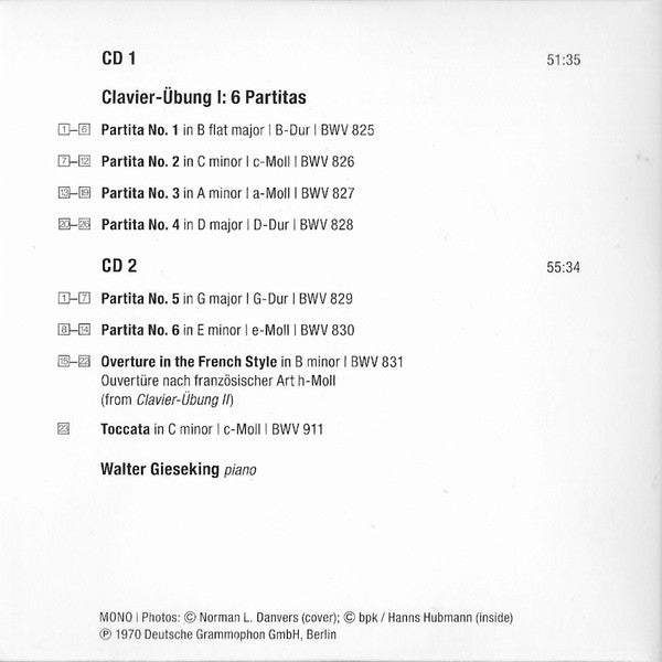 Johann Sebastian Bach - Walter Gieseking : Complete Bach Recordings On Deutsche Grammophon (7xCD, Comp, Mono, RM + Box, Comp, Mono, RM)