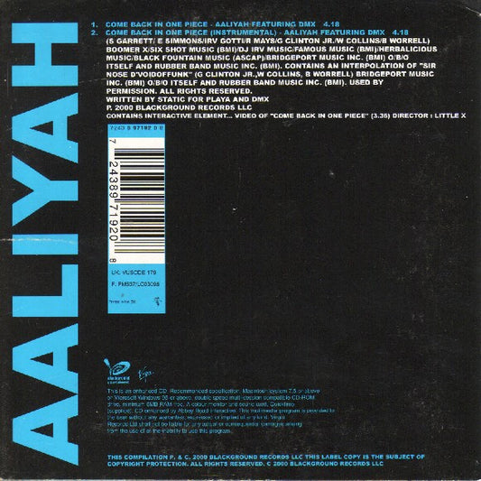 Aaliyah Featuring DMX : Come Back In One Piece (CD, Single, Enh, Car)