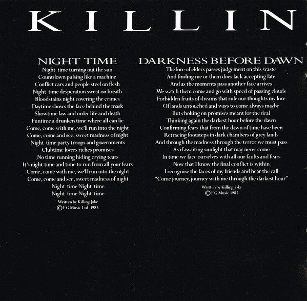 Killing Joke : Night Time (CD, Album)