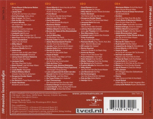 Various : 100 Mooiste Levensliedjes (4xCD, Comp)