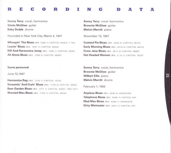 Sonny Terry : Whoopin' The Blues (The Capitol Recordings, 1947-1950) (CD, Comp)