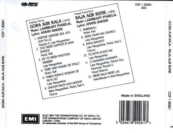 Laxmikant-Pyarelal, Anand Bakshi : Gora Aur Kala / Raja Aur Runk (CD, Comp)