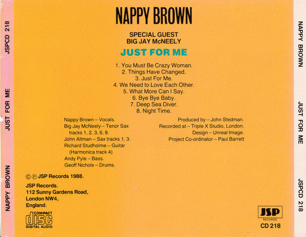 Nappy Brown , Special Guest Big Jay McNeely : Just For Me (CD, Album)
