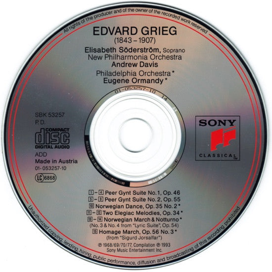 Edvard Grieg, New Philharmonia Orchestra / Andrew Davis, The Philadelphia Orchestra / Eugene Ormandy : Peer Gynt Suites No. 1 & No. 2, Norwegian Dance No. 2, Homage March (CD, Comp)