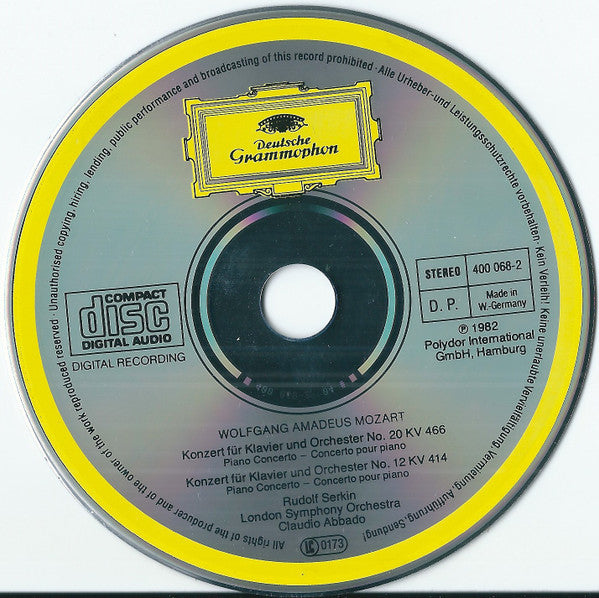 Wolfgang Amadeus Mozart, London Symphony Orchestra, Rudolf Serkin, Claudio Abbado : Klavierkonzerte • Piano Concertos Nos. 20 & 12 (CD, RE)