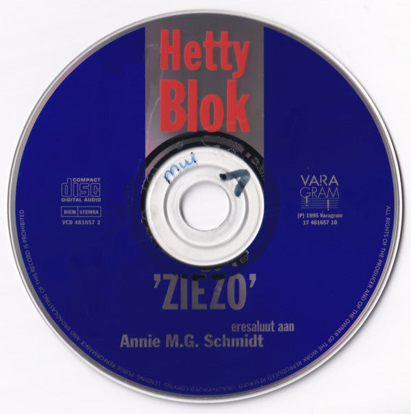 Hetty Blok : Ziezo (Eresaluut Aan Annie M.G. Schmidt) (CD)