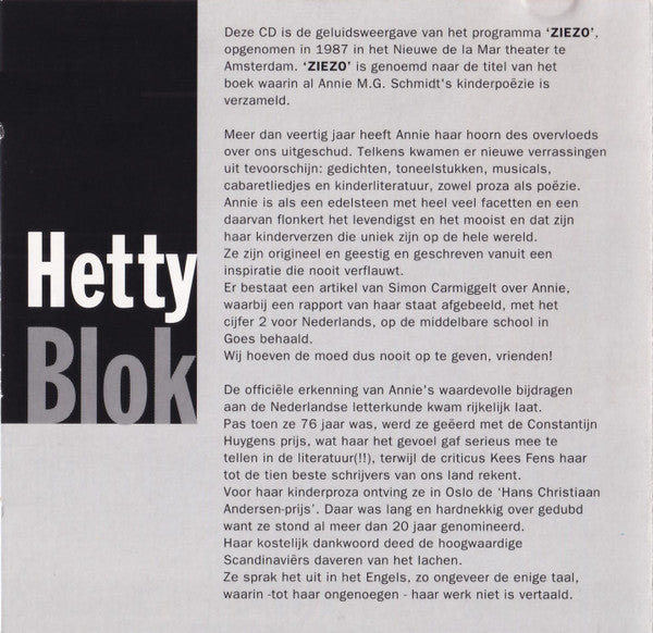 Hetty Blok : Ziezo (Eresaluut Aan Annie M.G. Schmidt) (CD)