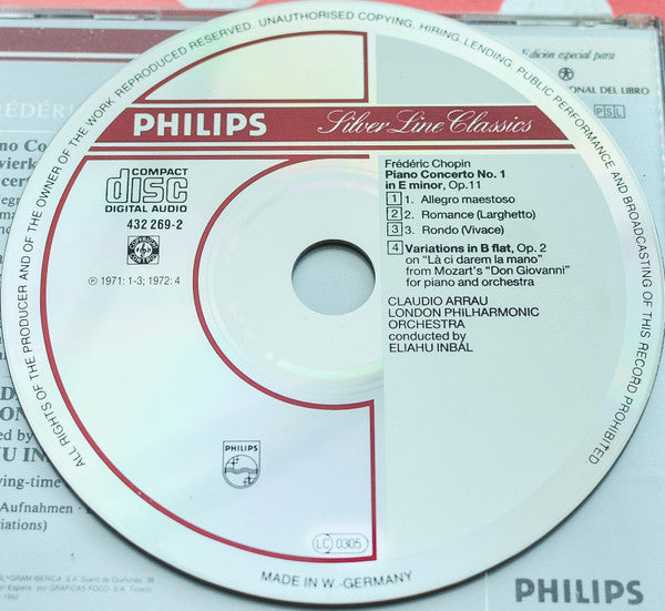 Frédéric Chopin – Claudio Arrau, London Philharmonic Orchestra, Eliahu Inbal : Concerto No. 1 / Variations In B Flat (CD, Comp, Club)
