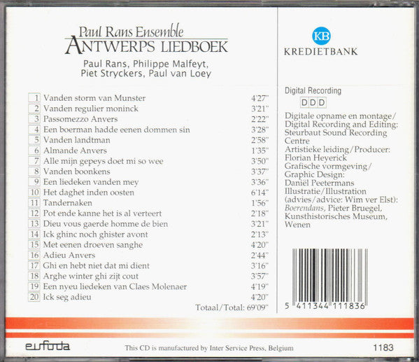 Paul Rans Ensemble : Antwerps Liedboek (CD, Album)