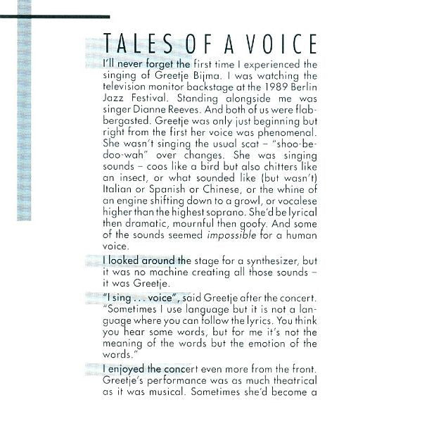 Greetje Bijma : Tales Of A Voice (CD, Album)
