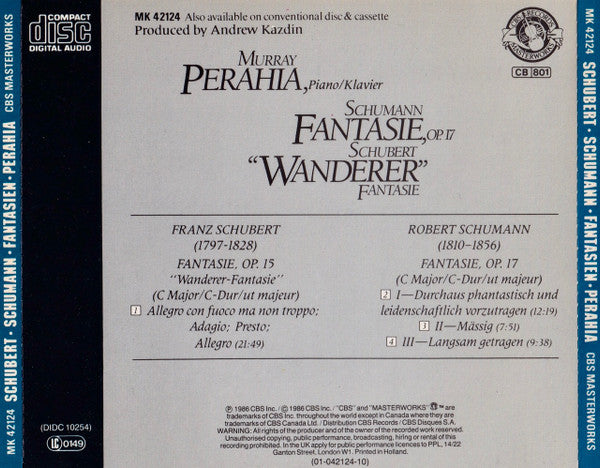 Murray Perahia, Robert Schumann / Franz Schubert : Fantasie, Op.17 / "Wanderer" Fantasie (CD)