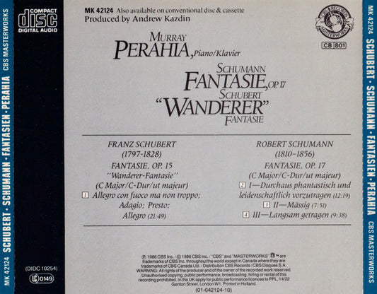 Murray Perahia, Robert Schumann / Franz Schubert : Fantasie, Op.17 / "Wanderer" Fantasie (CD)