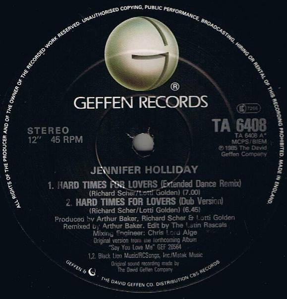 Jennifer Holliday : Hard Times For Lovers (12")