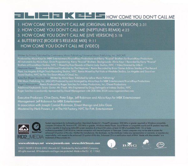 Alicia Keys : How Come You Don't Call Me (CD, Single, Enh)