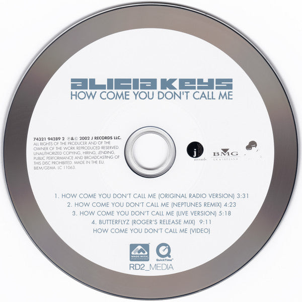 Alicia Keys : How Come You Don't Call Me (CD, Single, Enh)