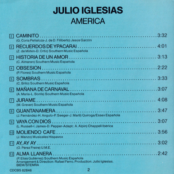 Julio Iglesias : America (CD, Album, RE)